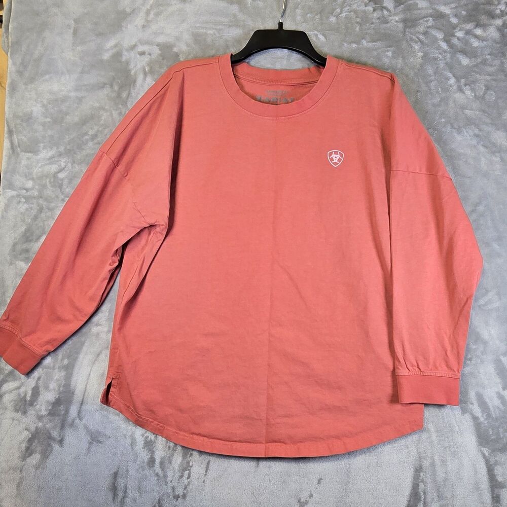 Ariat Long Sleeve T Shirt Womens XL Faded Rose Fun Farm Oversized Cowgirl